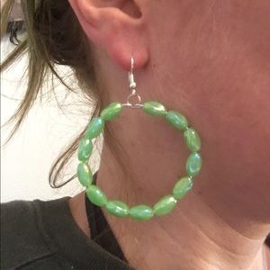 Handmade dangle hoop earrings green